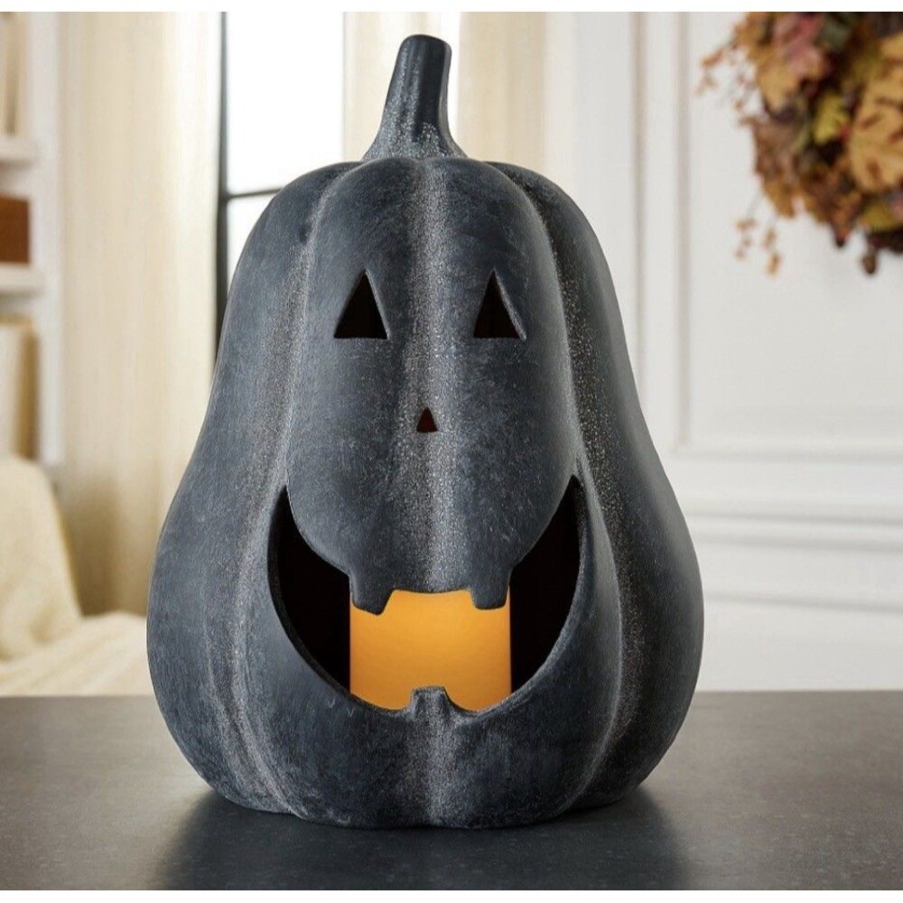 Home Reflections 14" In/Outdoor Lit Jack-O-Lantern - Black